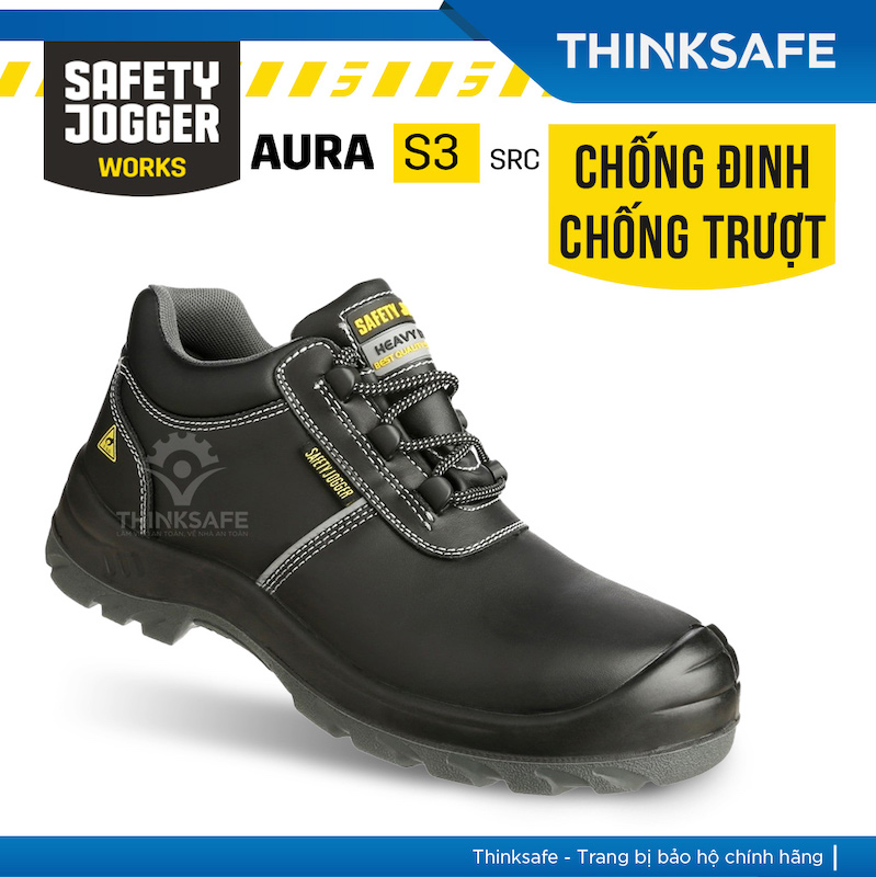 Giày bảo hộ Safety Jogger Aura S3 da bò cao cấp siêu bền, chống tĩnh điện, cấu tạo phi kim(đen) - Thinksafe