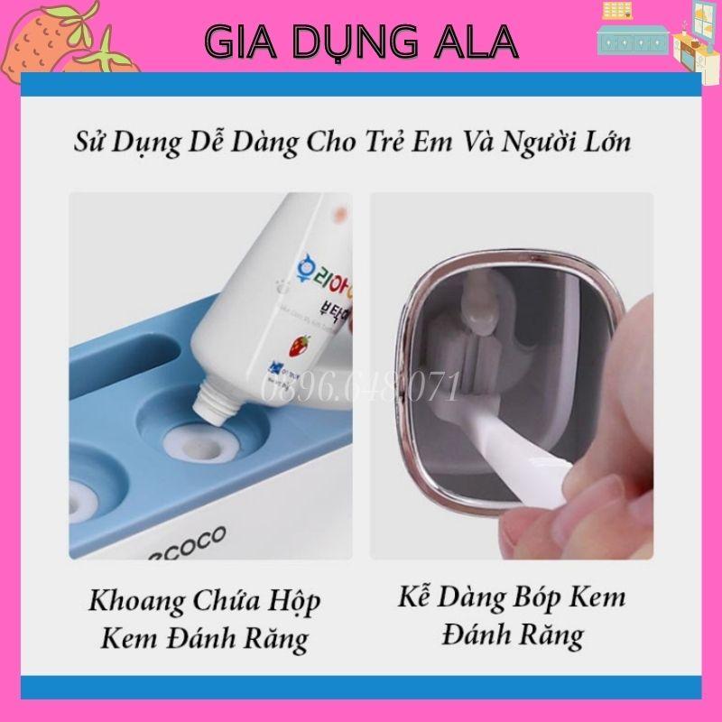 Kệ Nhả Kem Đánh Răng Tự Động Để Bàn Chải Đồ Nhà Tắm Treo Tường Thông Minh Bộ Kèm 4 Cốc Cho Bé Gia Đình