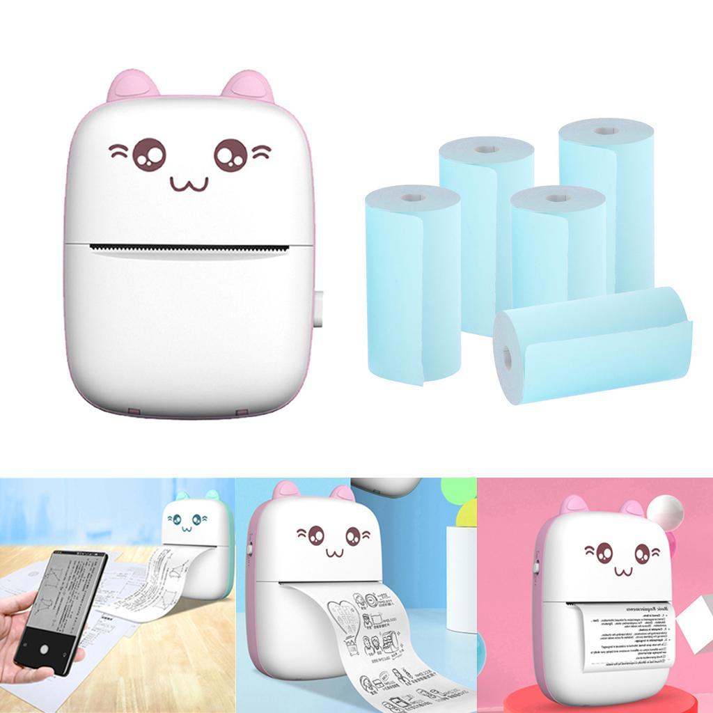 Mini Bluetooth Pocket Printer + 5x Thermal Printing Paper, 200dpi Thermal Printer Compatible for Journal, Organization, Study Notes, Receipt, Portable