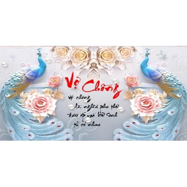 Tranh thêu vợ chồng công xanh LV3131 - kích thước: 63 * 43cm.