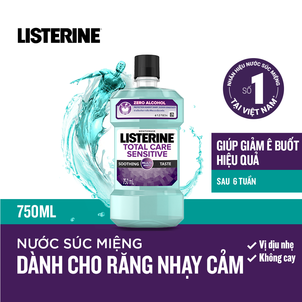 Bộ 2 Nước súc miệng cho răng nhạy cảm Listerine Total Care Sensitive Soothing Taste 750ml/chai