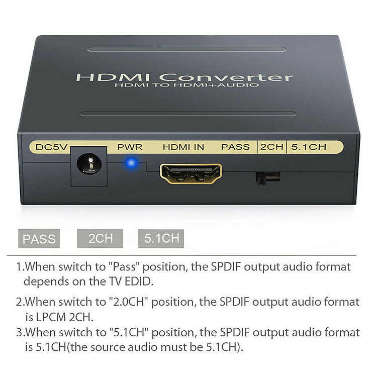 Bộ Chuyển Đổi Audio Từ Cổng HDMI sang Cổng Quang SPDIF + HDMI Có Hỗ Trợ Âm Thanh 5.1