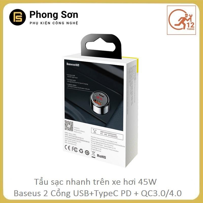 Tẩu sạc cho ô tô Baseus sạc nhanh 45W chuẩn PD , Q.C 3.0 - Hàng Chính Hãng