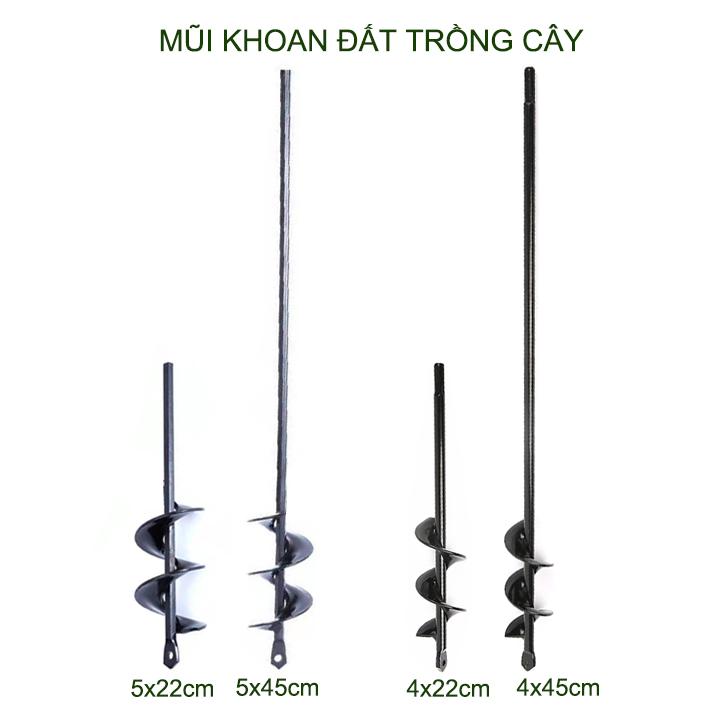 Mũi khoan đất trồng cây, loại đường kính 4-5cm, chiều dài 22-45cm tùy chọn