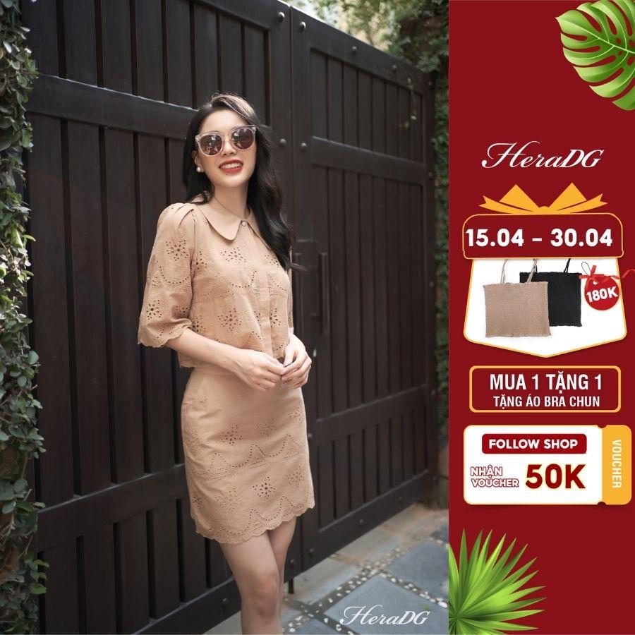 Áo Sơ Mi Công Sở Nữ HeraDG Dáng Croptop Thêu Cổ Cách Điệu, Chất Vải Thô Cao Cấp STBA024A-S