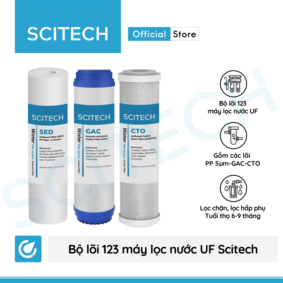 Bộ lọc nước uống công nghệ UF 6 cấp lọc by Scitech (Không dùng điện, không nước thải, tích hợp công nghệ tạo nước ion kiềm) - Hàng chính hãng