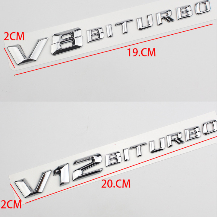 Decal tem chữ V8-Biturbo và V12-Biturbo dán hông xe Mercedes (Dạng Vát)