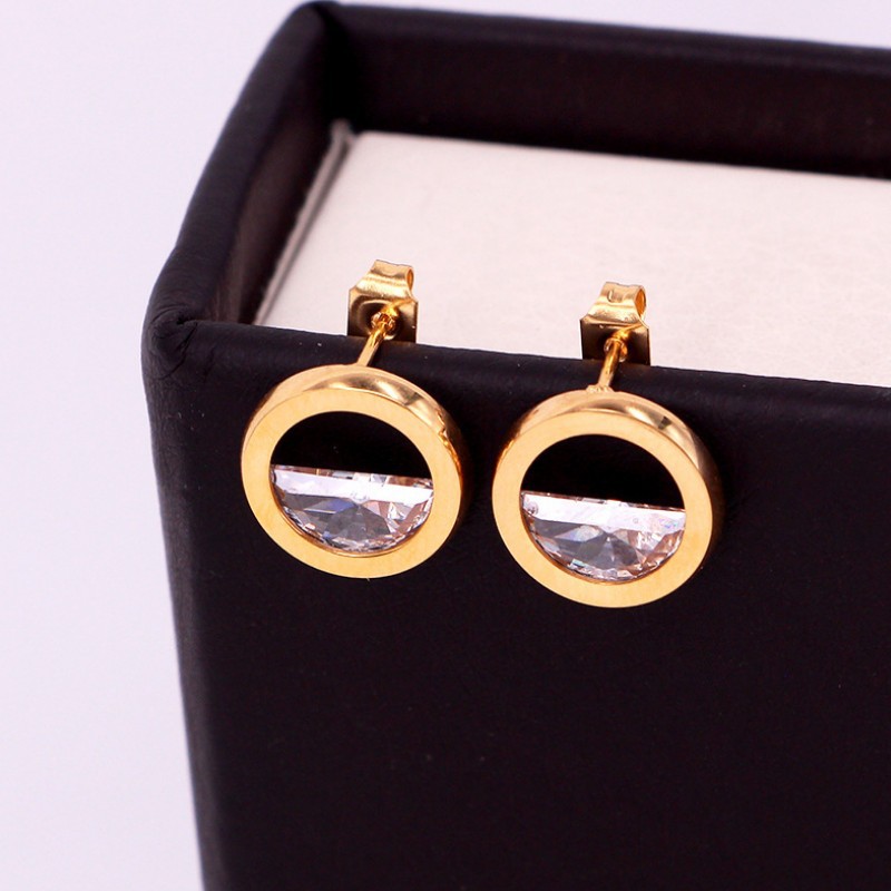 Bông Tai Hình Tròn Đính Nửa Đá Titan Ko Đen TT 3296 - 1 Cặp