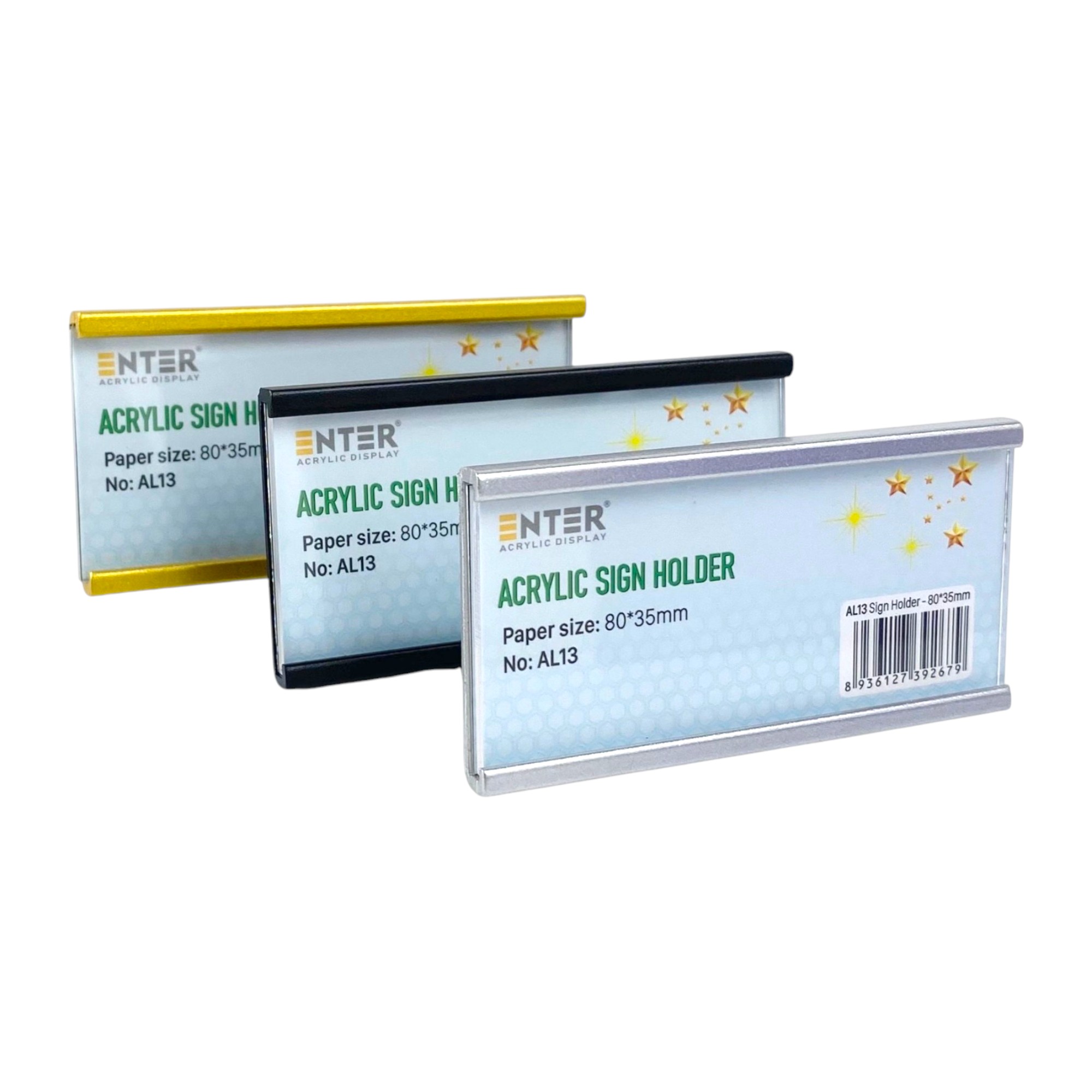 Bảng thông tin nhôm Enter AL13 80x35mm, Khung thông tin sản phẩm, Khung bảng giá siêu thị, Tag thông tin mini