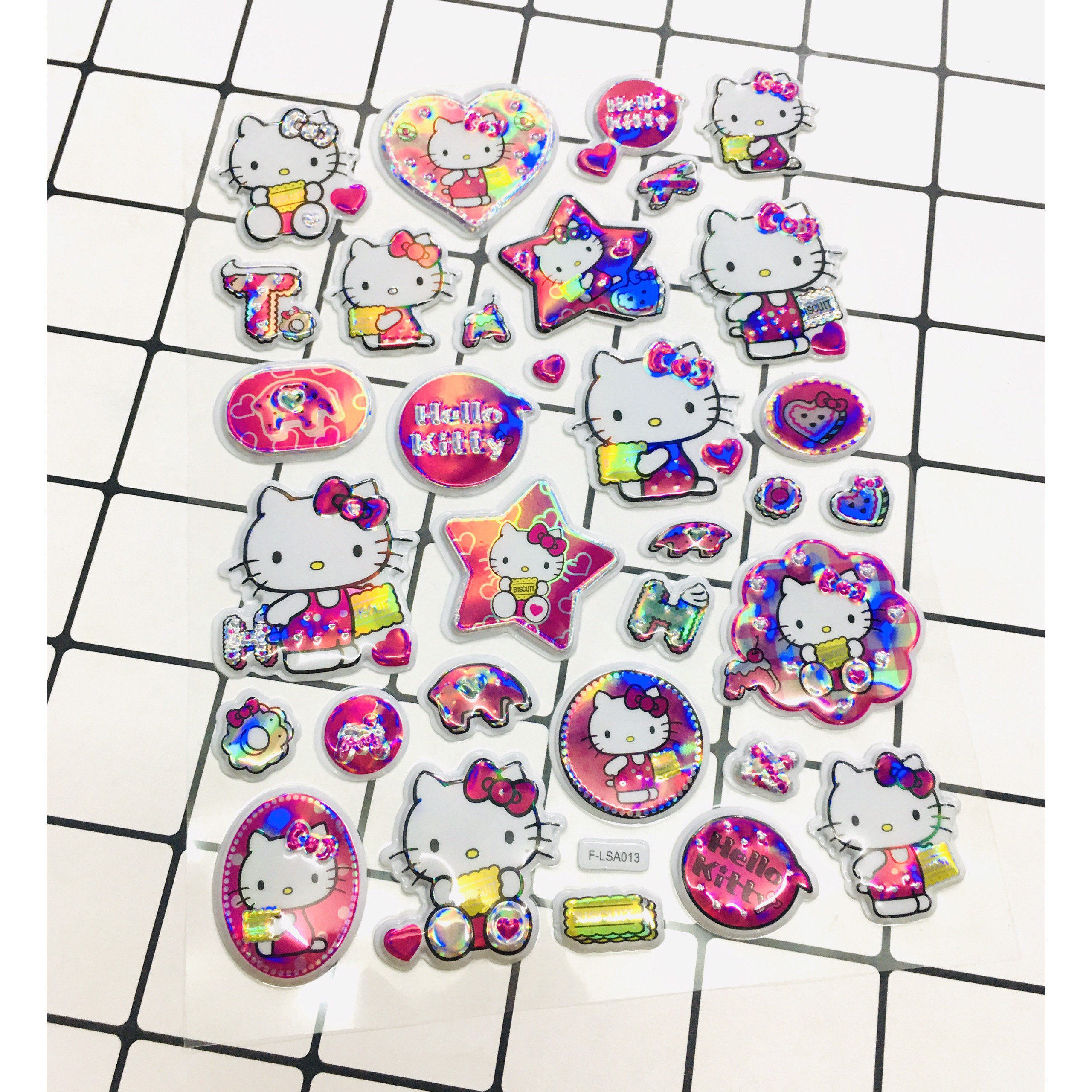 Hình Dán Hello Kitty  sticker Nổi 3D set 2 bảng ( 64 miếng ảnh )