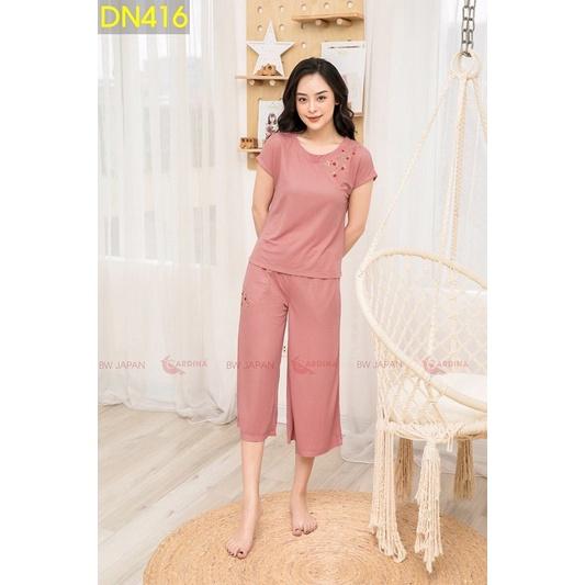 Đồ Bộ Mặc Nhà Chất Đũi Lụa Thêu Hoa Siêu Mềm Mịn Siêu Mát, Quần Lửng Cao Cấp Chính Hãng