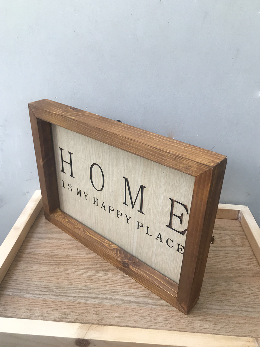 Khung ảnh và tranh treo tường “HOME- IS MY HAPPY PLACE” khắc laser đẹp - Làm đẹp thêm cho không gian sống nhà bạn