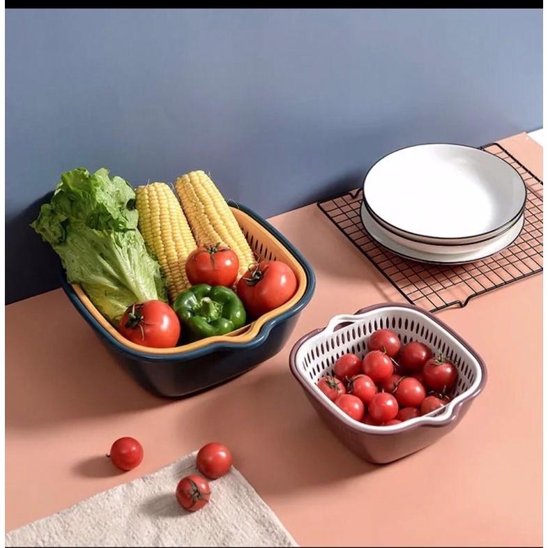 Combo rổ 6 món rổ nhựa chậu ráo nước hai lớp cao cấp tiện lợi