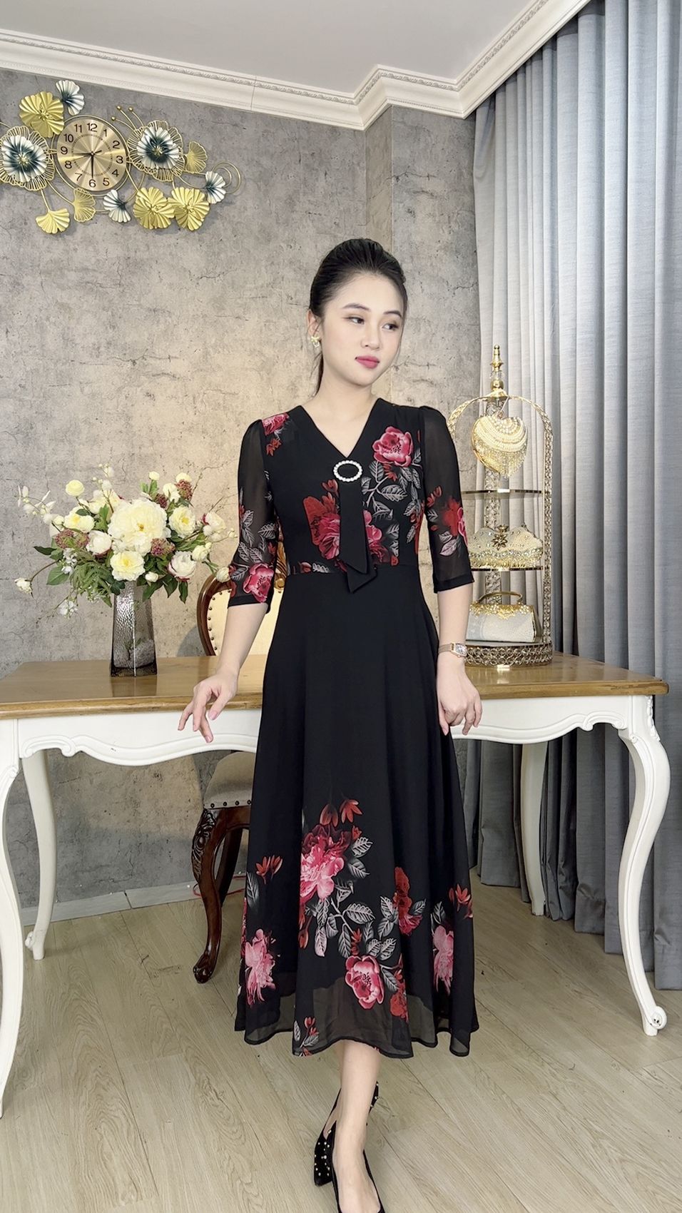 Đầm Trung Niên [ Linh Trà ] (TM 1143) Trẻ Trung Thiết Kế Trang Nhã Thanh Lịch Bigsize Đi Làm Đi Tiệc Cho Bà Cho Mẹ U50