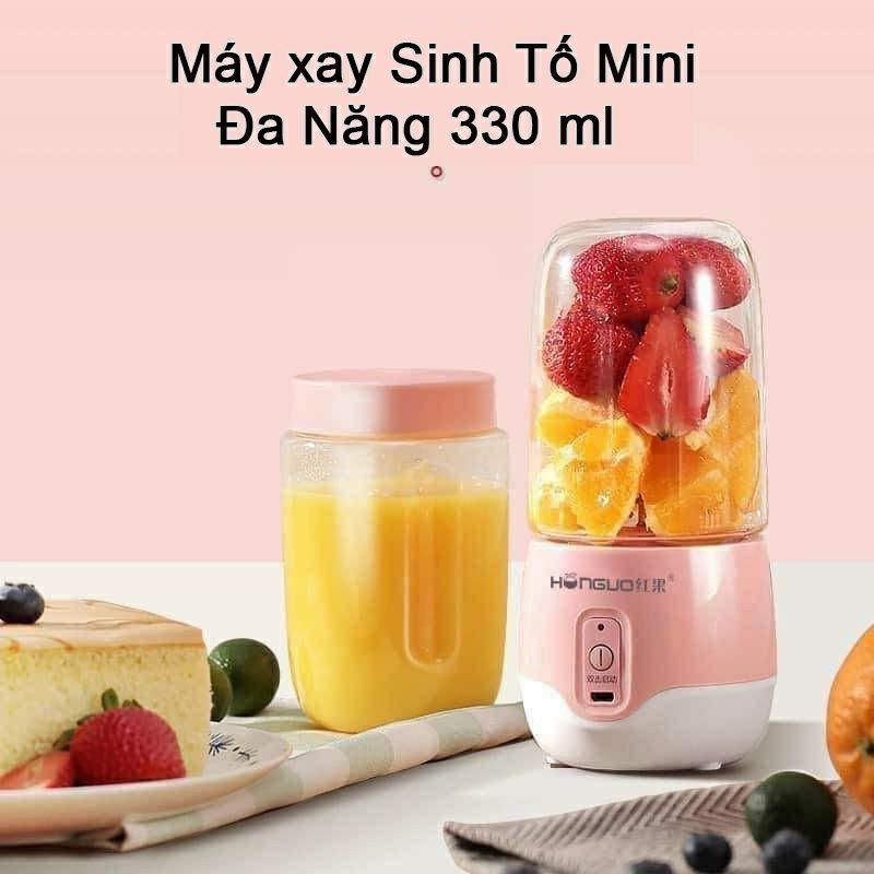 Máy xay sinh tố cầm tay mini HONGUO 4 lưỡi cực mạnh - Máy xay sinh tố mini sạc pin 300ml ép trái cây hoa quả