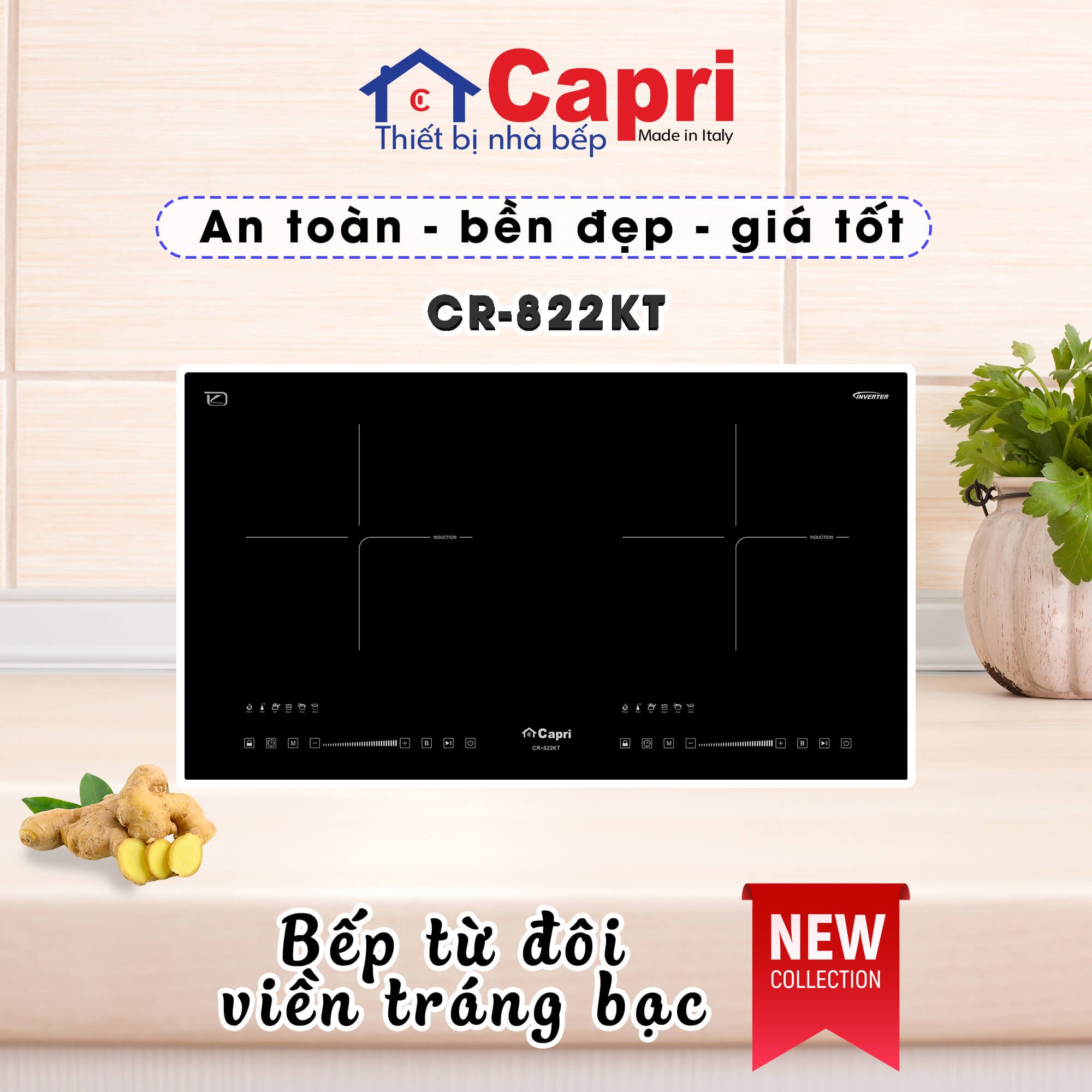 Bếp từ đôi cao cấp Capri CR-822KT, Hàng chính hãng, nhập khẩu trực tiếp Malaysia