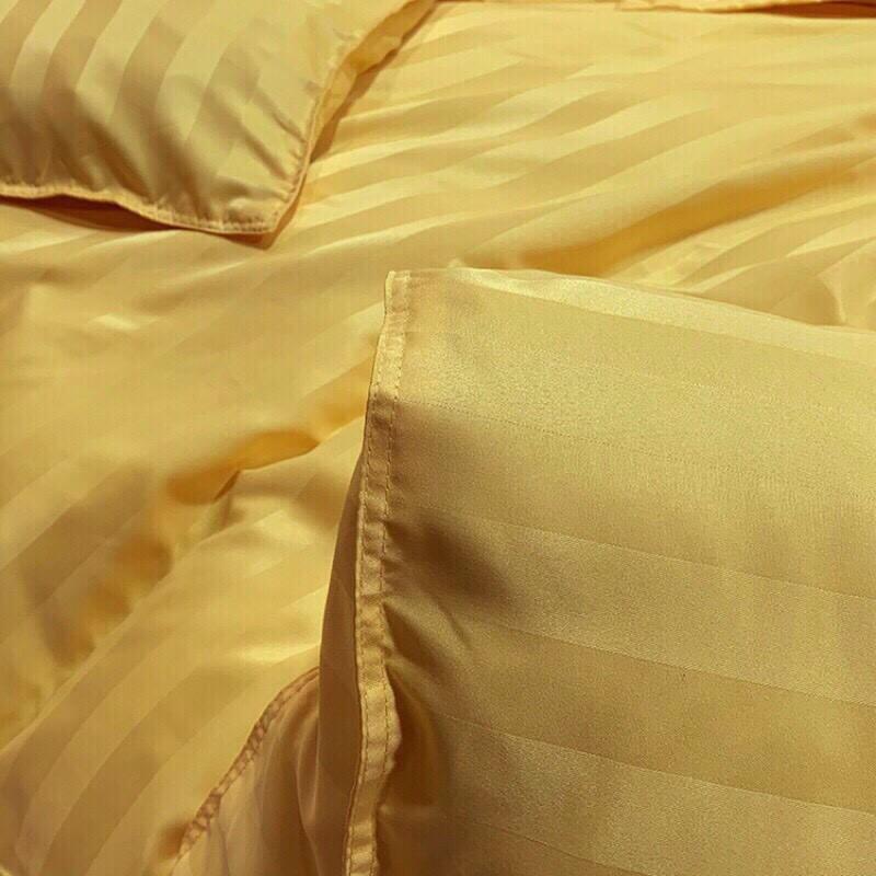 Bộ Ga Gối Cotton Lụa Sọc 3F Lụa Loại 1 - LAN PHAM BEDDING - Vàng