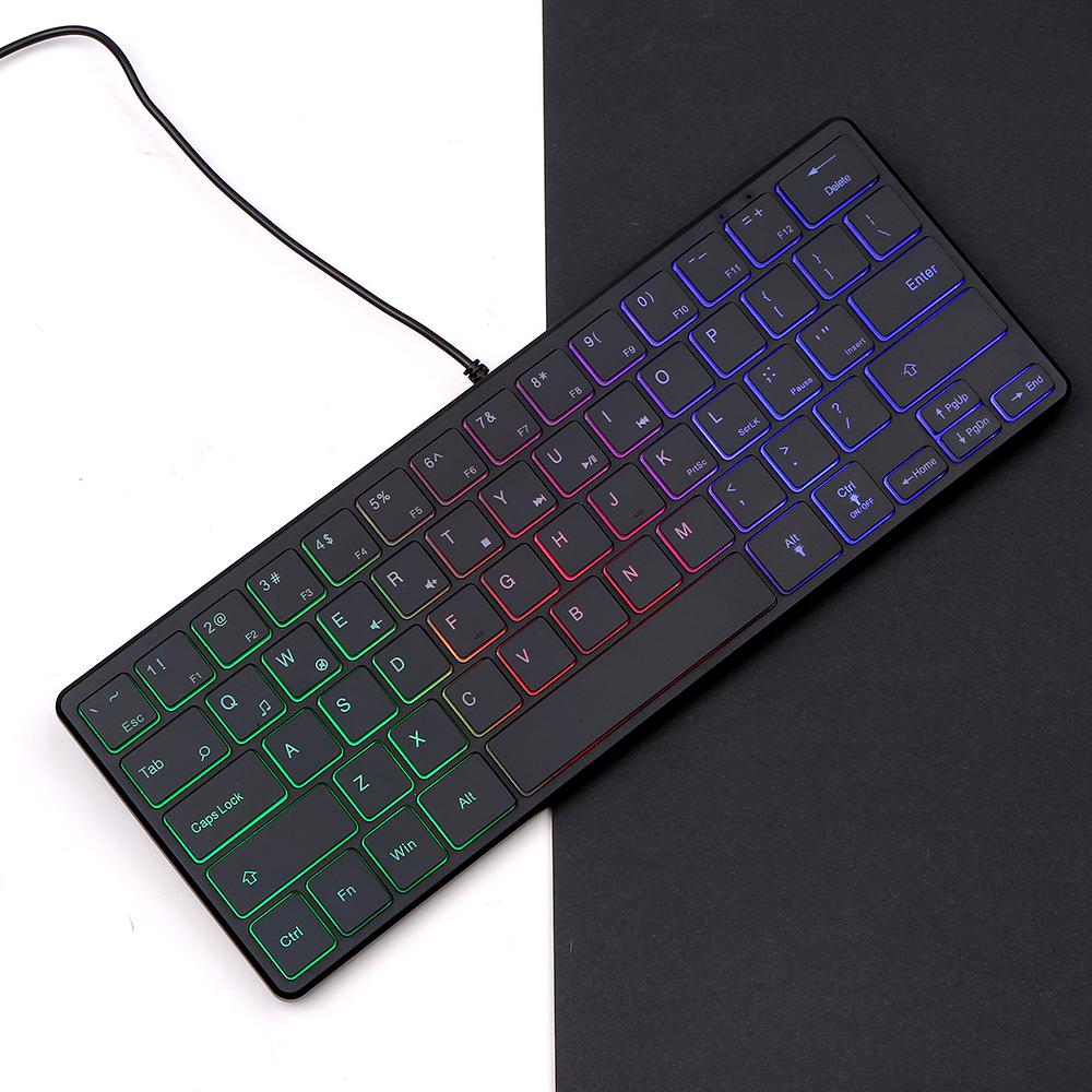 Portable Wired 64-key Keyboard Compact Film Keypad Lightweight Backlit Keyboard One Lighting Mode Plug N Play