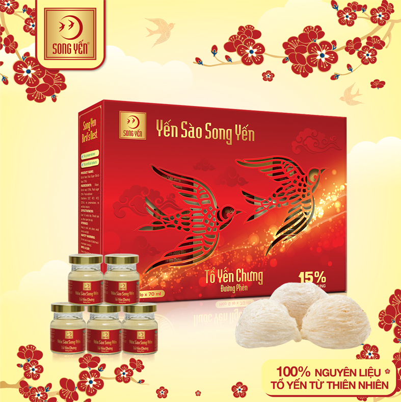 Yến Sào Song Yến Tổ Yến Chưng Đường Phèn 15% (Lốc 5 x 70ml)