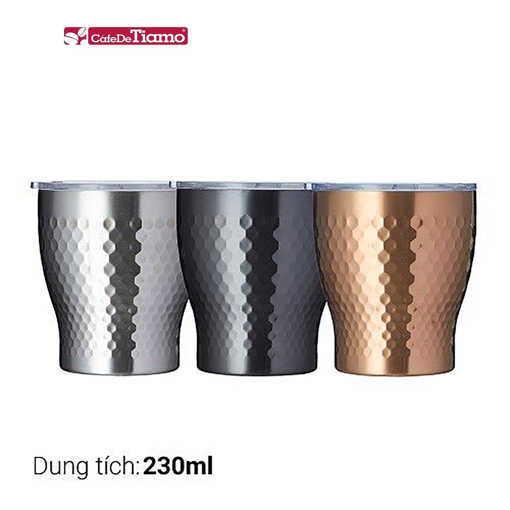 Ly giữ nhiệt inox hoa văn tổ ong 2 lớp phủ sứ Tiamo 230ml