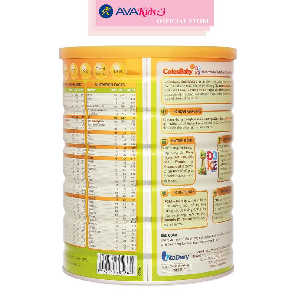 Sữa bột ColosBaby Gold D3K2 0+ (sữa non) 800g (0 - 12 tháng)