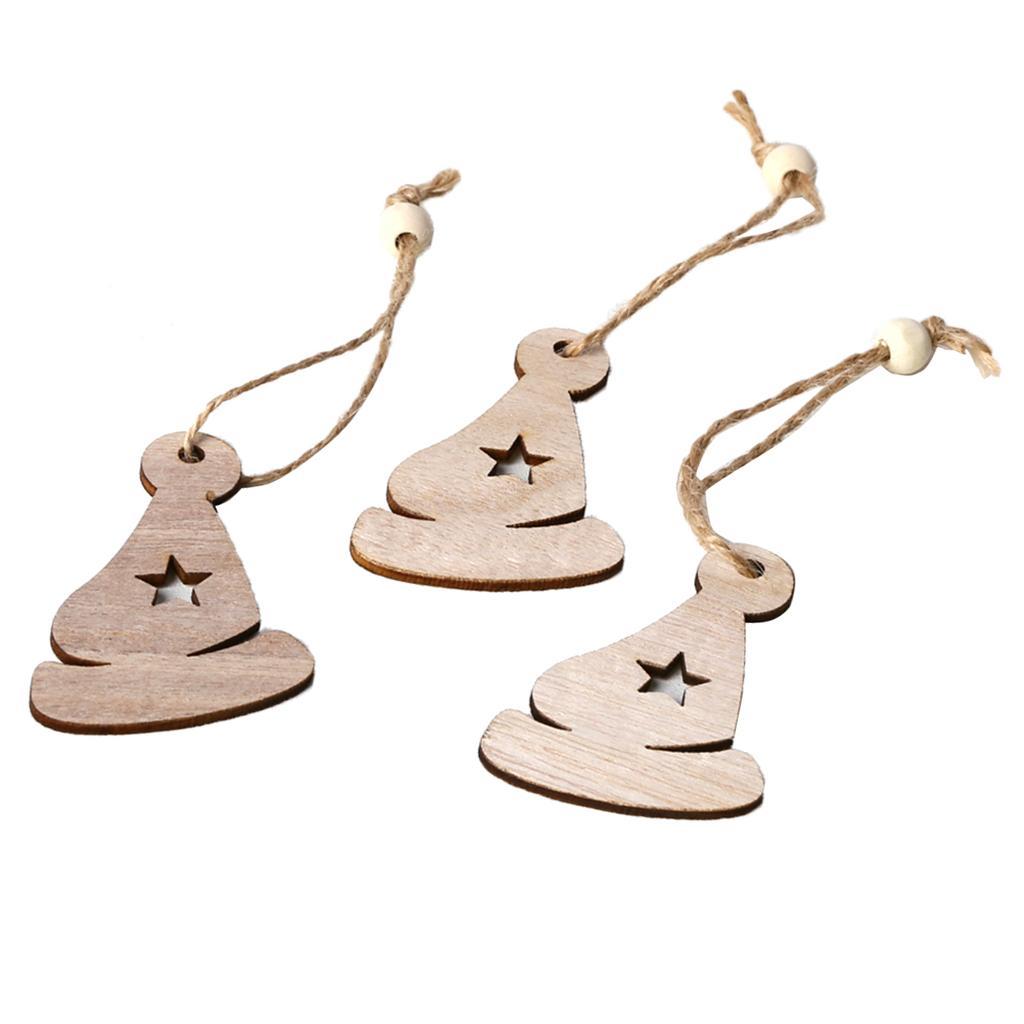 3pcs Unfinished Wooden Slices Cutout Pendant Xmas Decor