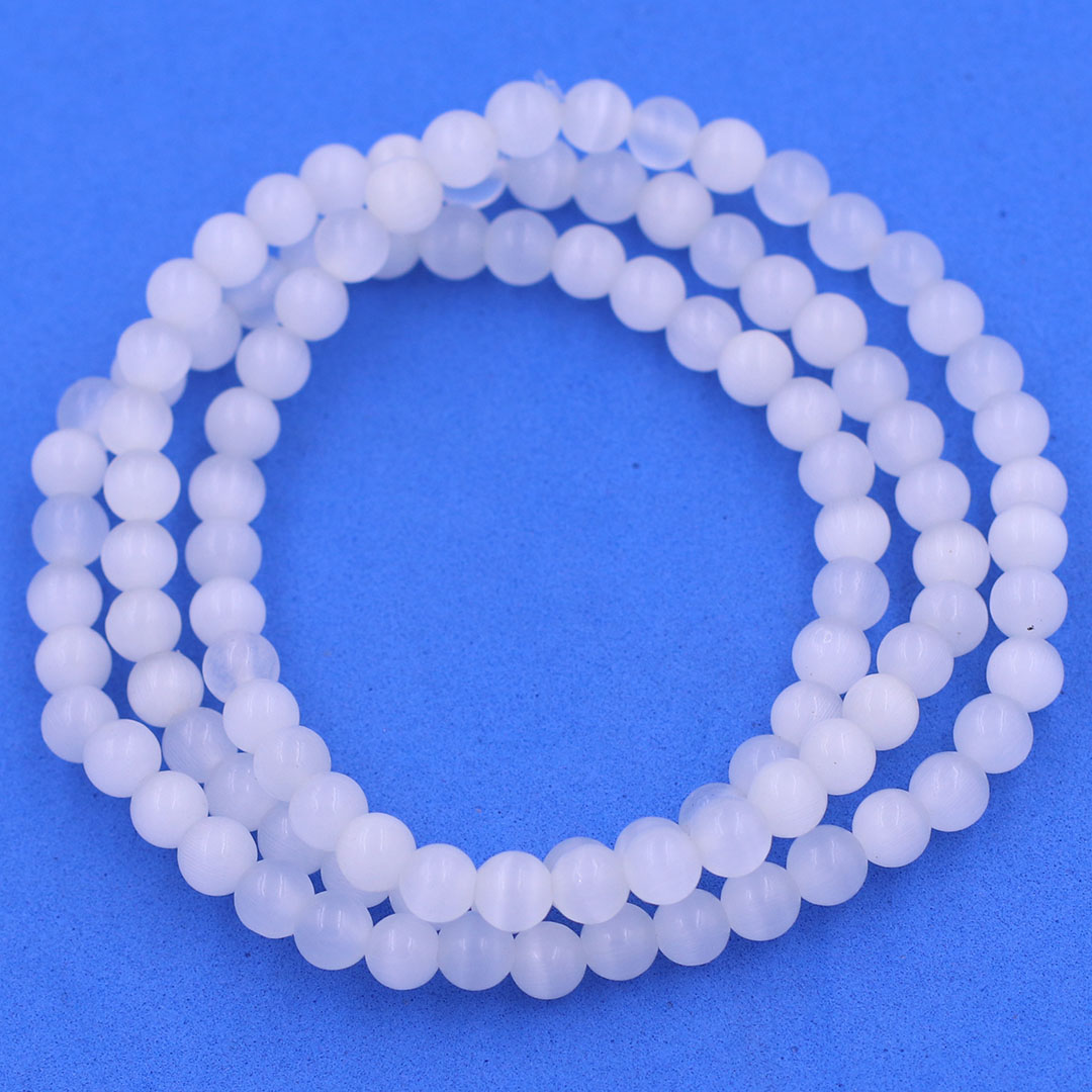 Vòng chuỗi Đá Mắt mèo TRẮNG 108 hạt 6mm, 8mm - Chuỗi tay Phong thủy - Tràng chuỗi hợp mệnh Kim, Thủy