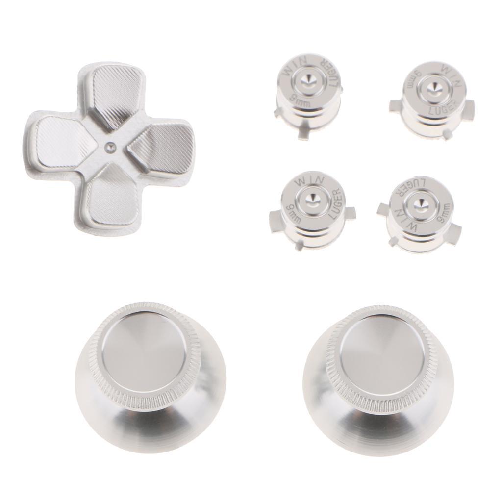 Metal Thumbsticks Thumb Grip + Chrome D-pad Mod Kit for Sony PS4 Controller