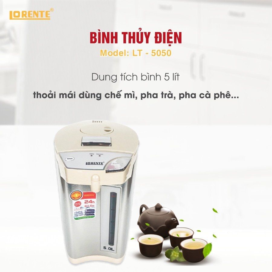 Bình Thủy Điện Lorente LT-5050 750W ruột bình bằng inox 304 - Hàng Chính Hãng