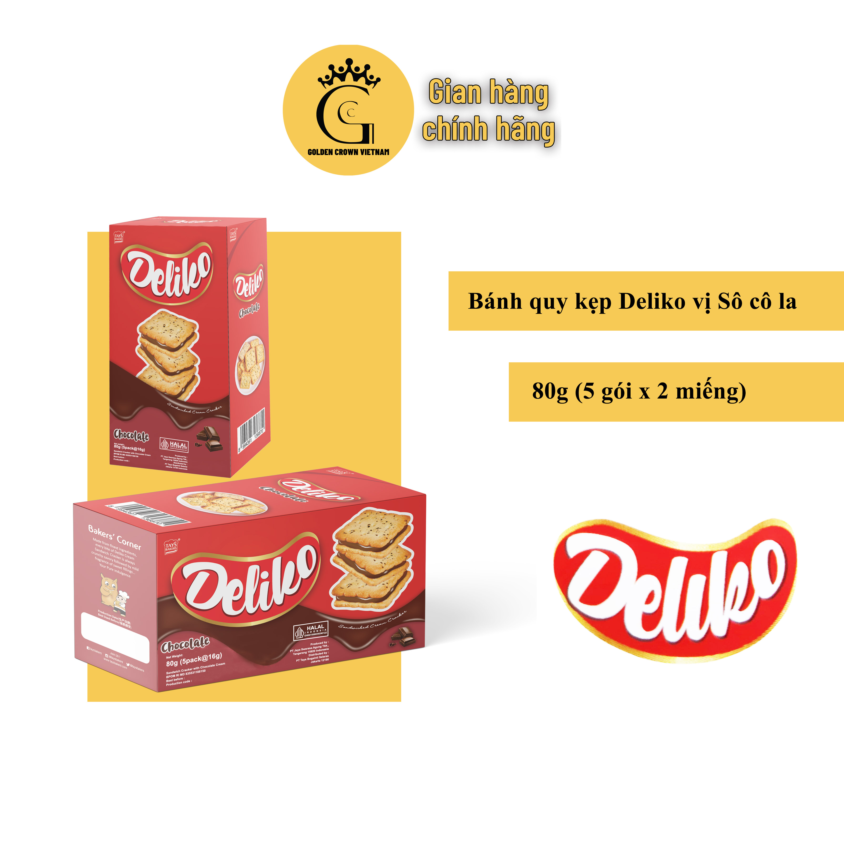 Bánh Quy Kẹp Deliko Vị Sô Cô La 80g (5 gói x 16g)