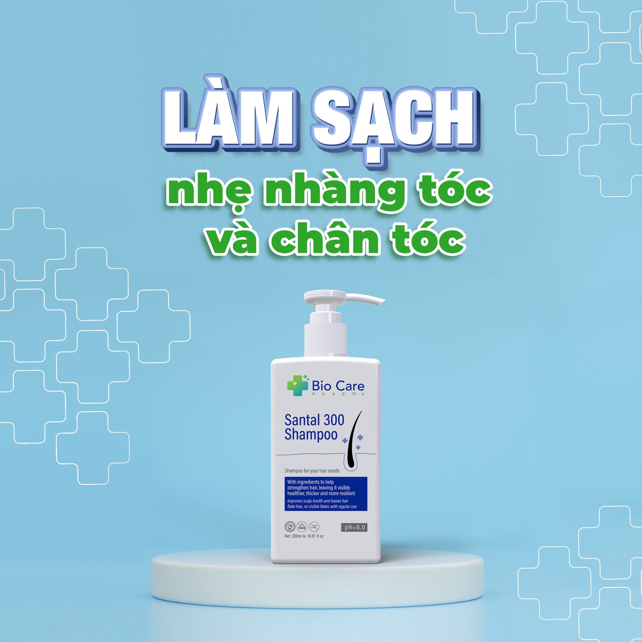 Dầu gội dược liệu BIO CARE PHARMA giảm gàu, nấm ngứa da đầu Santal 300 Shampoo 200ml