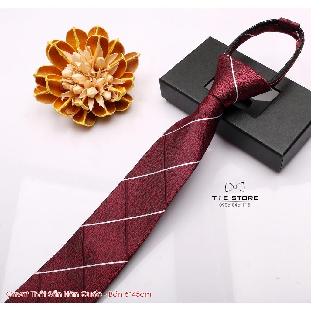 Cà vạt thắt sẵn Hàn Quốc bản nhỏ 6cm * 45cm - Tặng kèm hộp màu đỏ mận kẻ