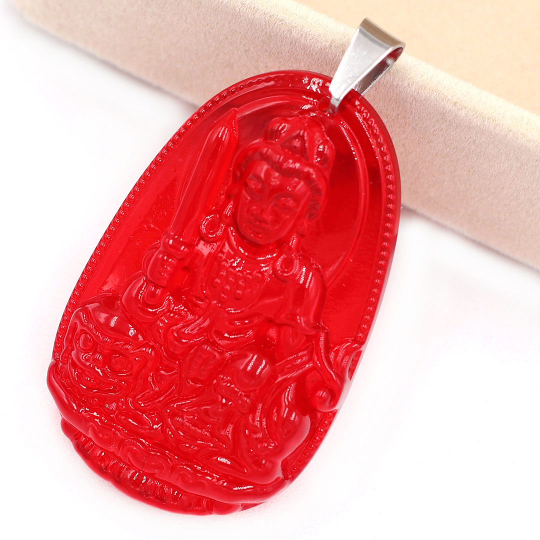 Mặt Dây Chuyền Phật Văn Thù Bồ Tát Đá Pha Lê Đỏ Size Nhỏ 3.6cm & Size Lớn 5cm - Tặng Kèm Móc Inox - Phong Thủy 868 - May Mắn - Bình An