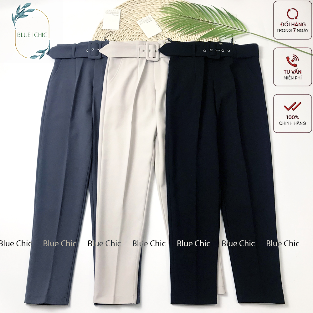 Quần baggy nữ Blue Chic lưng cạp cao đai rời đồ công sở đi học form đẹp màu đen be xám