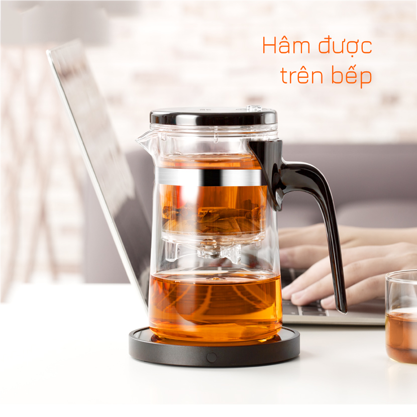 Bình lọc trà thủy tinh chịu nhiệt lõi PC E01 500mL