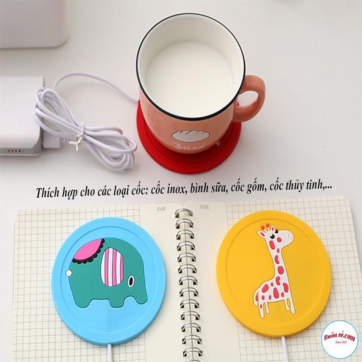 Đế Hâm Nóng Đồ Uống Hàng Chính Hãng MINIIN - Đế Làm Nóng Đa Năng Cao Cấp Có Cổng Sạc USB Họa Tiết Hoạt Hình Dễ Thương