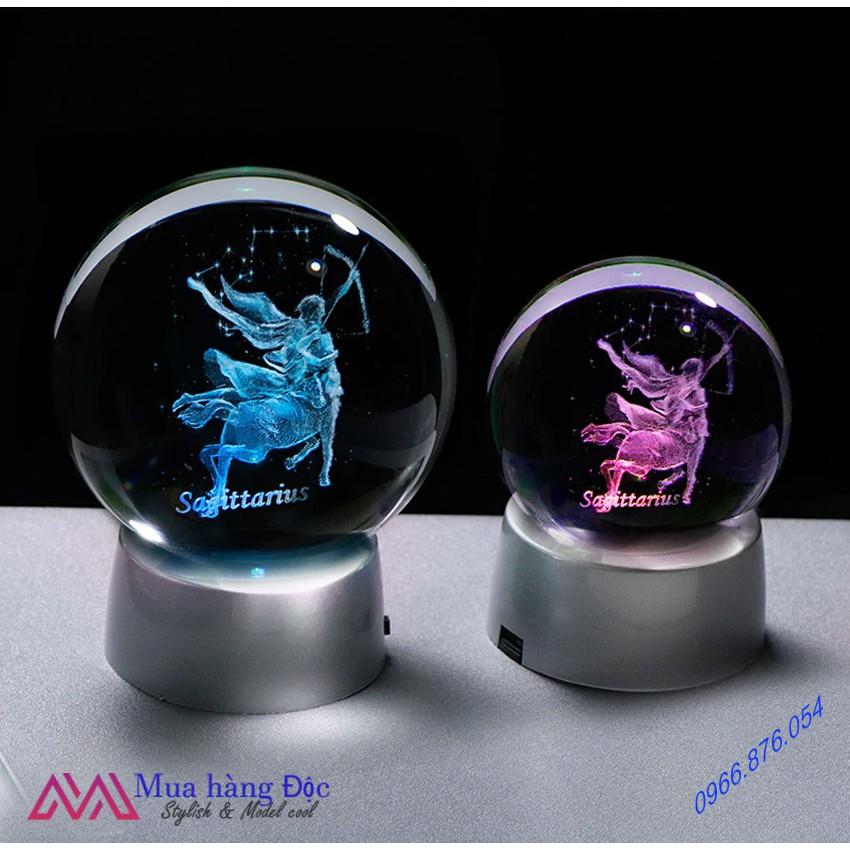 Quà Tặng Sinh Nhật    Quả Cầu Pha Lê 3D LED Cung Nhân mã Sagittarus (tặng đế đèn + hộp quà )