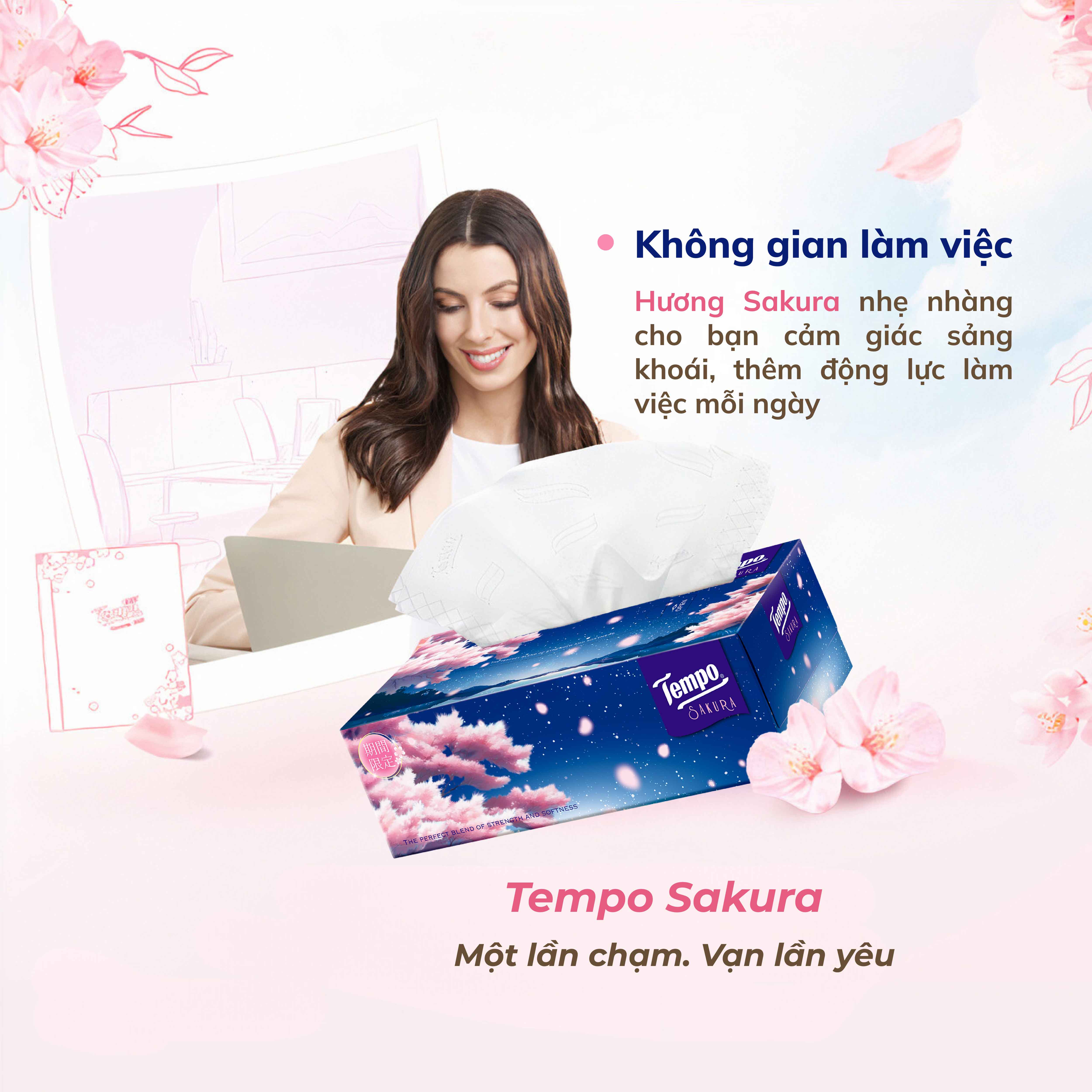 [HỘP LẺ] Khăn giấy hộp rút cao cấp Tempo Hương Hoa Anh Đào (Sakura) - 3 lớp bền dai, không kích ứng da - Thương hiệu Đức