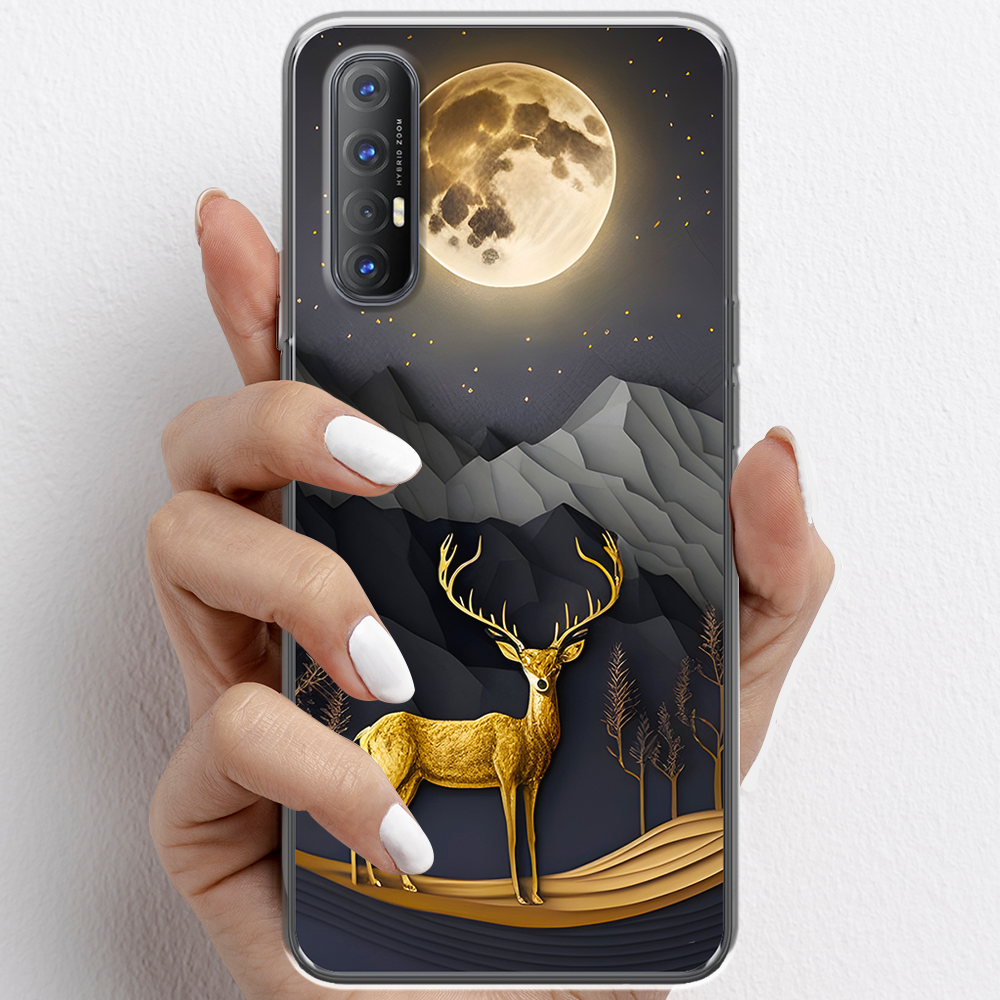 Ốp lưng cho Oppo Reno3, Reno3 Pro nhựa TPU mẫu Nai vàng và mặt trăng