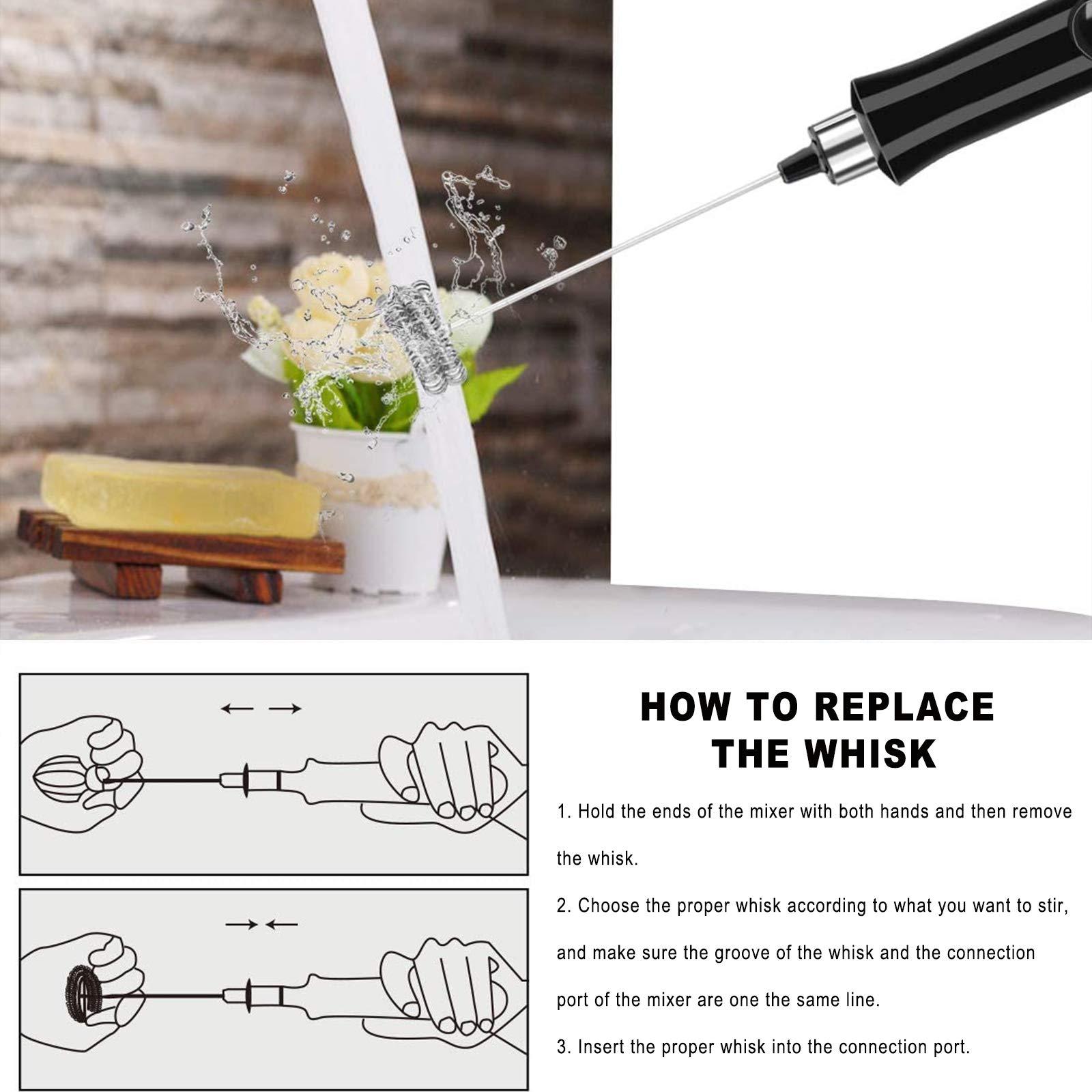 Mousseur sữa điện, 3 trong 1 USB có thể sạc lại, 3 tốc độ điều chỉnh với 3 đầu máy khuấy bằng thép không gỉ, cappuccino, trứng đánh, cà phê
