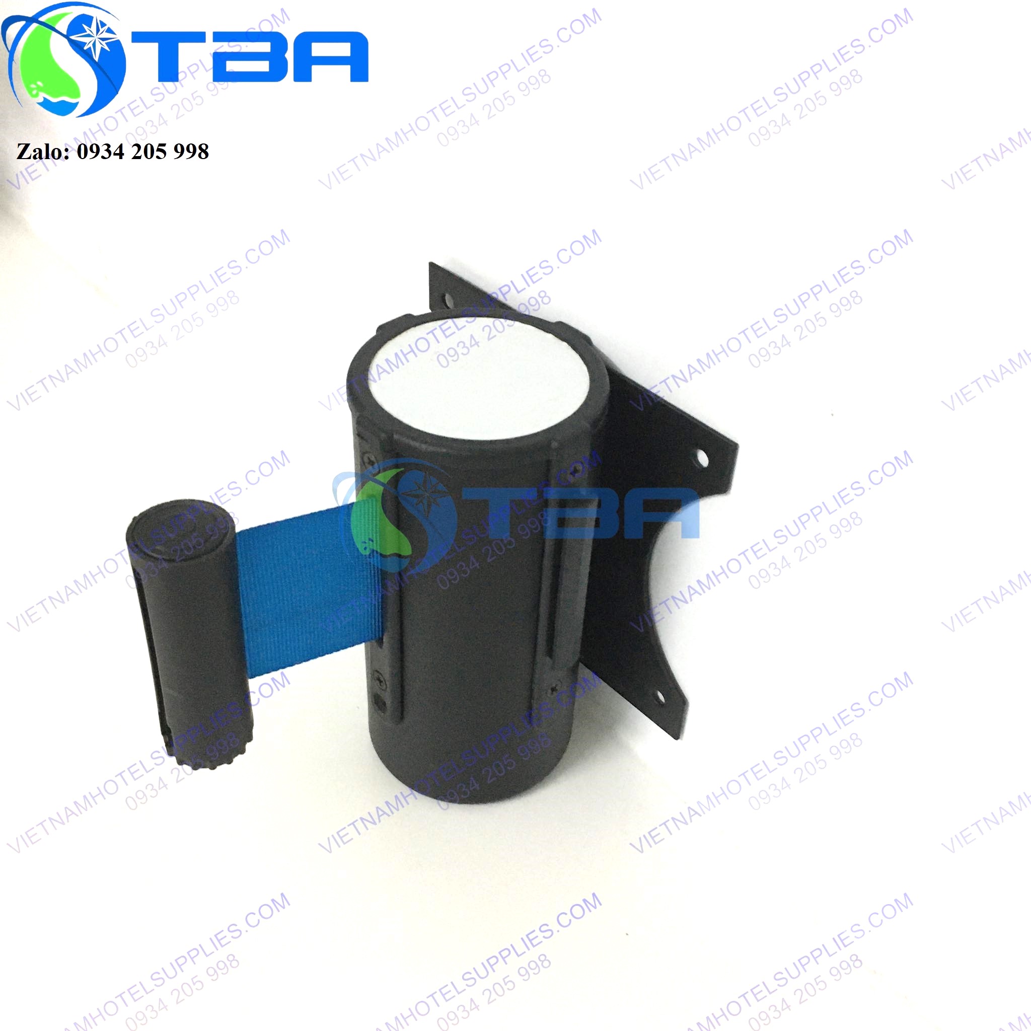 Trụ chắn 3m màu đen dây căng màu xanh dương gắn tường cao cấp