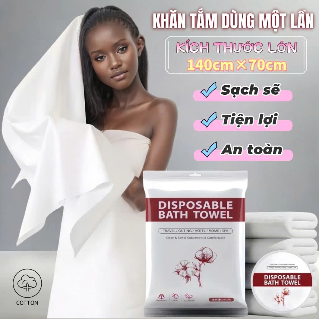 Khăn tắm nén du lịch (70x140cm) bằng cotton thấm hút tốt, dùng một lần tiện lợi - Chính hãng