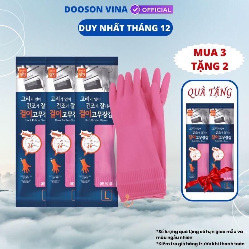 Mua 3 Tặng 2 Đôi Găng Tay cao Su Tự Nhiên Hàn Quốc Có Móc 38cm