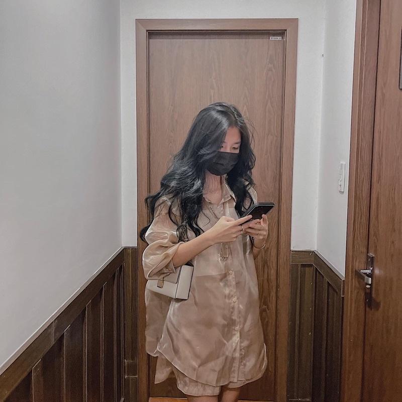 Set sơ mi crop top buộc sau siêu sang by samhyewear