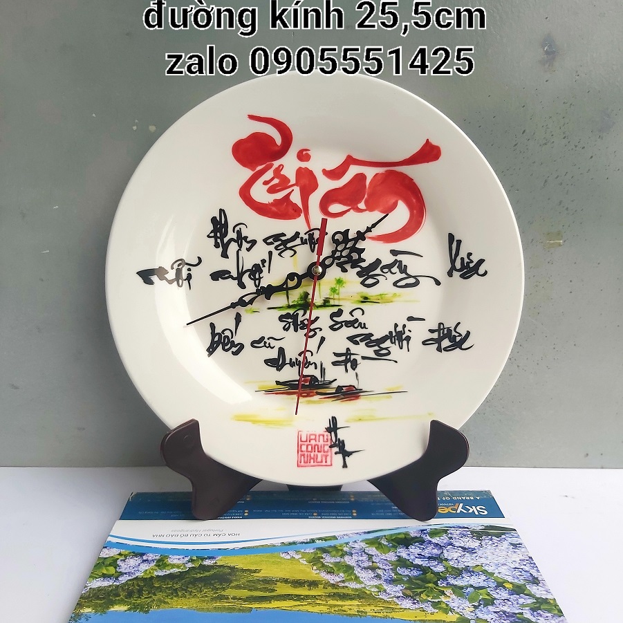 Đĩa thư pháp TRI ÂN vẽ tay kèm ĐỒNG HỒ. Quà tặng Thầy cô 20/11.8/3, sinh nhật. Quà tết. Thư pháp tri ân