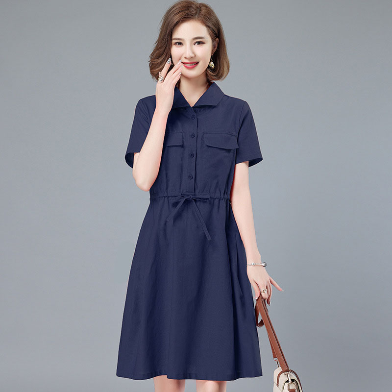 Đầm suông sơ mi công sở thiết kế 2 túi nắp thời trang, màu xanh đen dễ mặc CS74