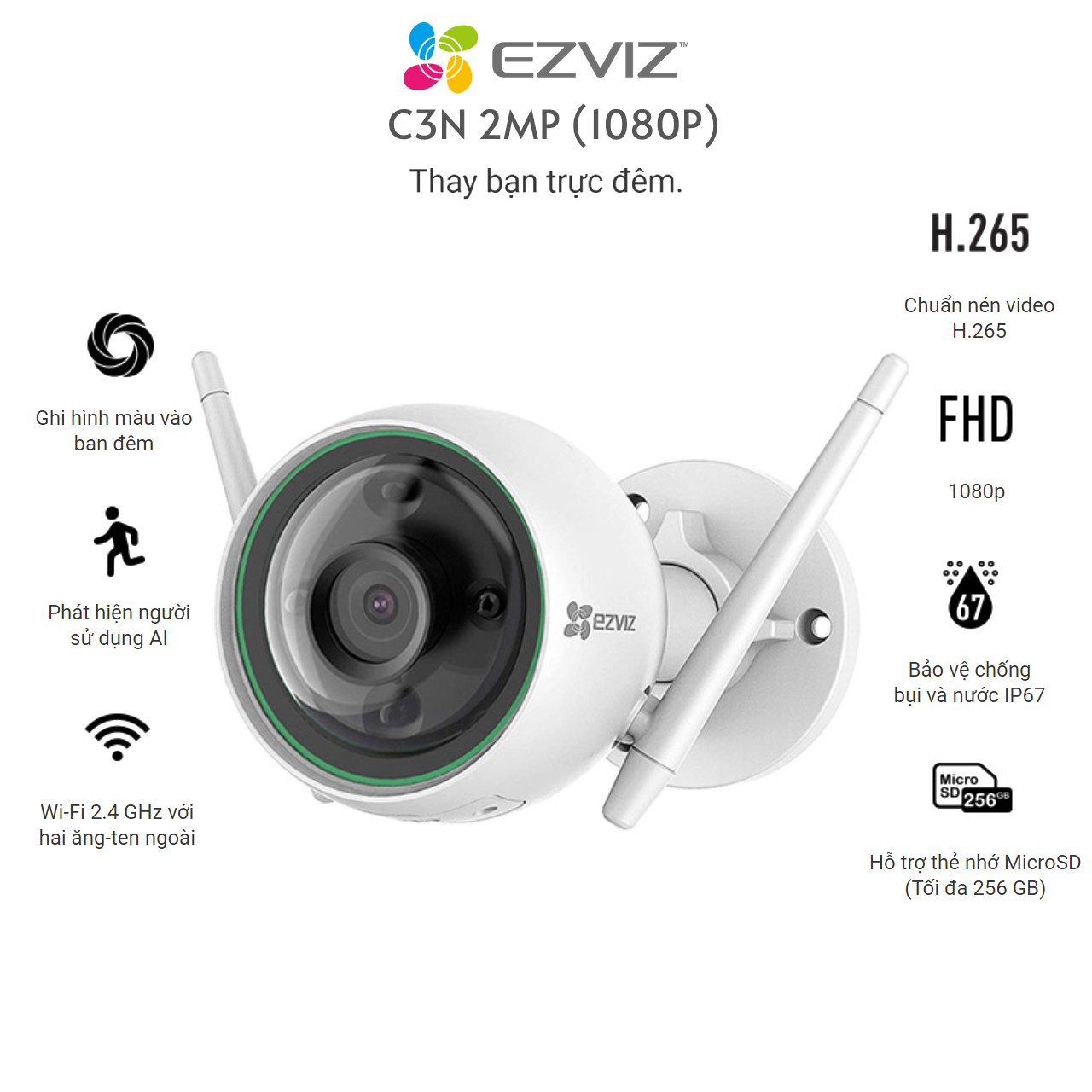 Camera IP EZVIZ CS-C3N ( A0-3H2WFRL / A0-3G2WFL1 ) 1080P Có Màu Ban Đêm - Hàng Chính Hãng