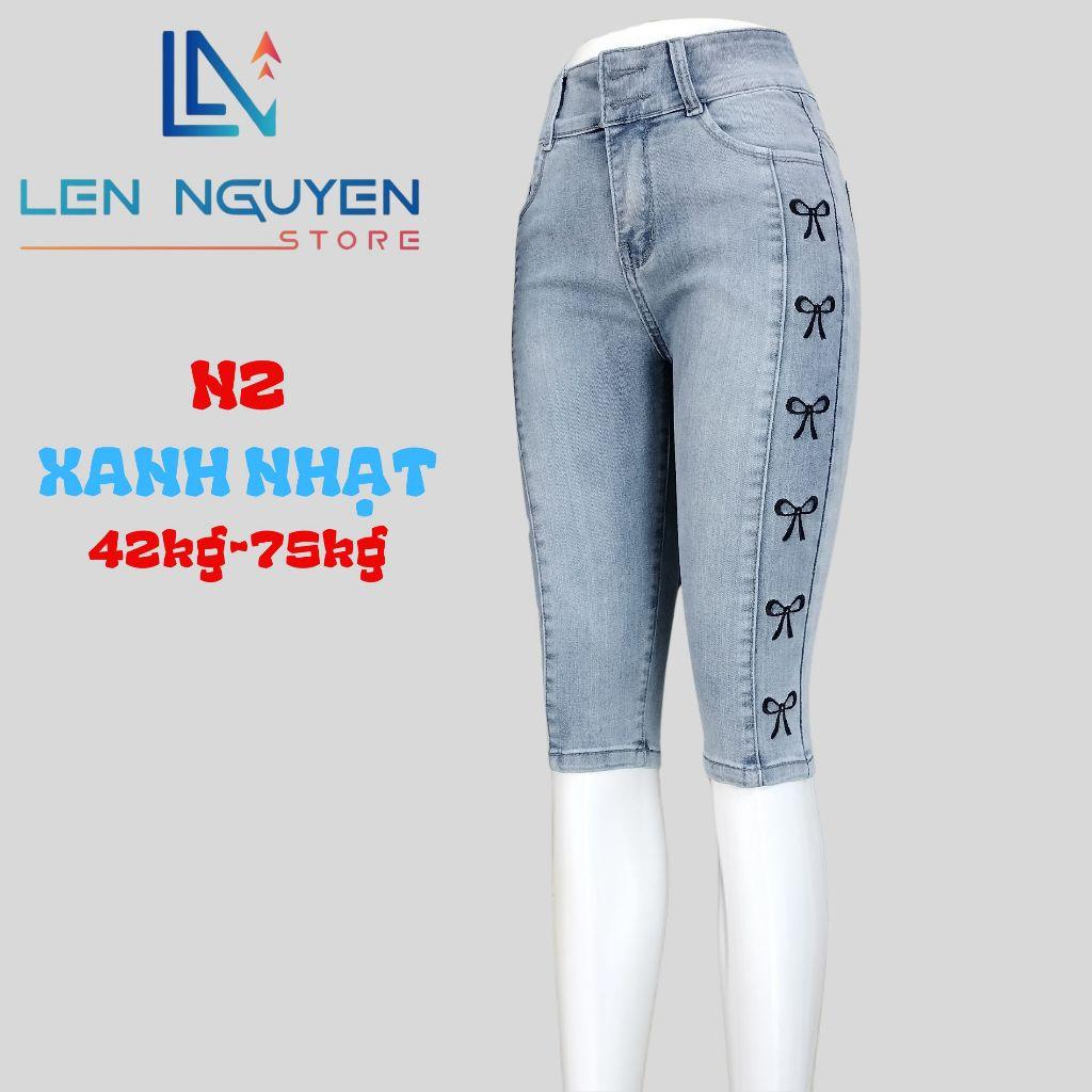 N2_Quần jean nữ, ngố 7 tất, lưng cao, quần bò nữ dáng ôm, quần rin nữ có big size, cho 42kg đến 75kg,LEN NGUYEN STORE - Xanh Nhạt