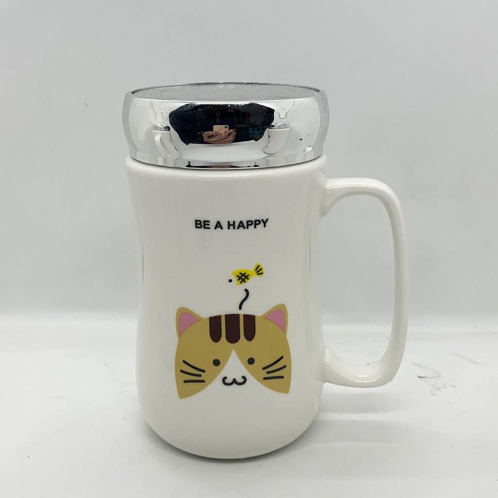 Cốc sứ giữ nhiệt có nắp gương soi -BA1