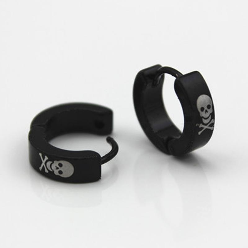 2-7pack Fashion Black Men Stainless Steel Punk Skull Pattern Ear Clip Stud